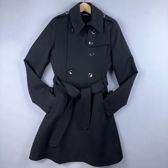 Trina Turk Juliette Flare Wool Trench Coat Womens Size 6 Tie Waist NG672K Black - Picture 5 of 15